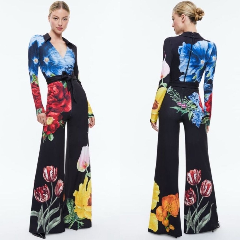 Alice + Olivia Black and Blue Jumpsuit with Wide-Leg Design